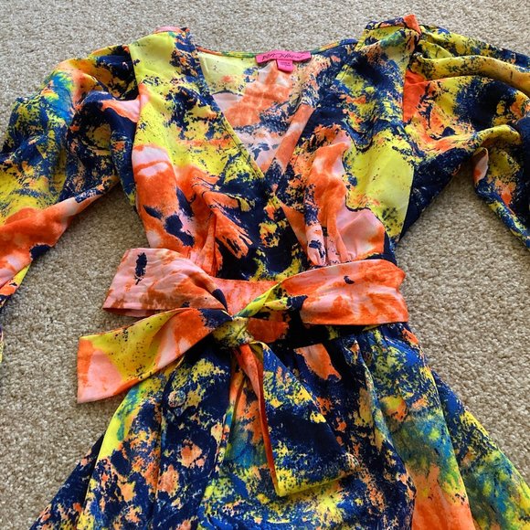 Betsey Johnson ruffled floral bohemian tie around the waist blouse Size S - Picture 3 of 6